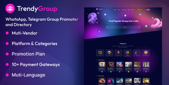TrendyGroup v1.0.1 – Whatsapp、Telegram 群组推广器和目录